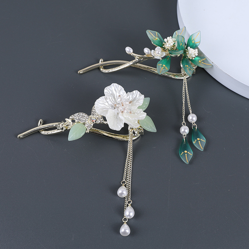 Kẹp Tóc Tua Rua Bằng Kim Loại Hình Hoa Phong Cách Cổ Điển Cao Cấp