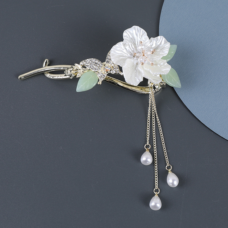 Kẹp Tóc Tua Rua Bằng Kim Loại Hình Hoa Phong Cách Cổ Điển Cao Cấp