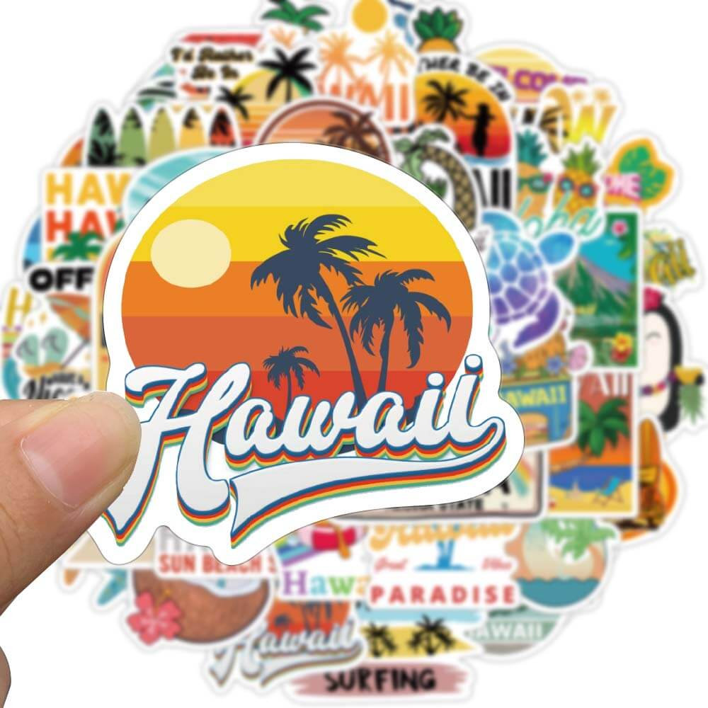 50 Miếng Dán Hoạt Hình Bãi Biển Nhiệt Đới Hawaii Trang Trí Laptop Hành Lý Xe Hơi Ván Trượt Tủ Lạnh Không Thấm Nước