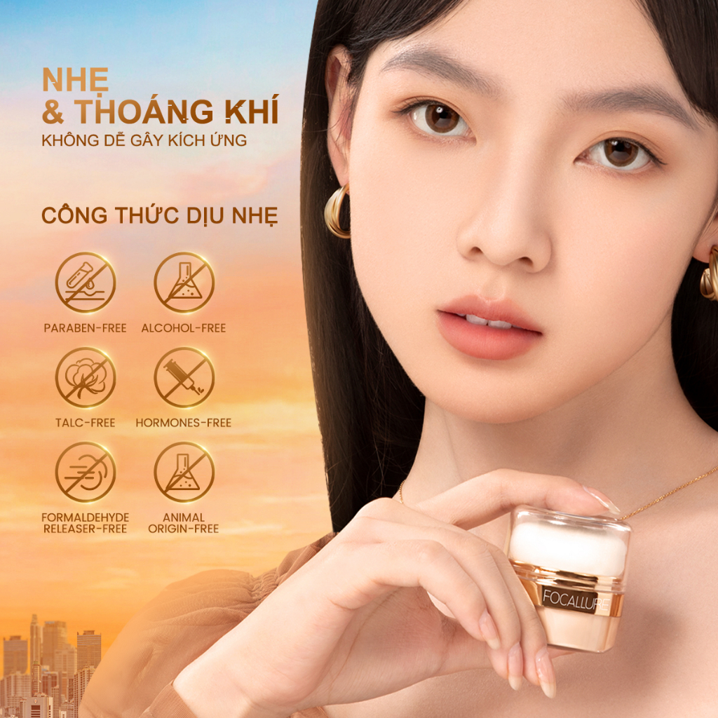 Phấn phủ FOCALLURE kiềm dầu chống nước giữ lớp trang điểm lâu phai 6g