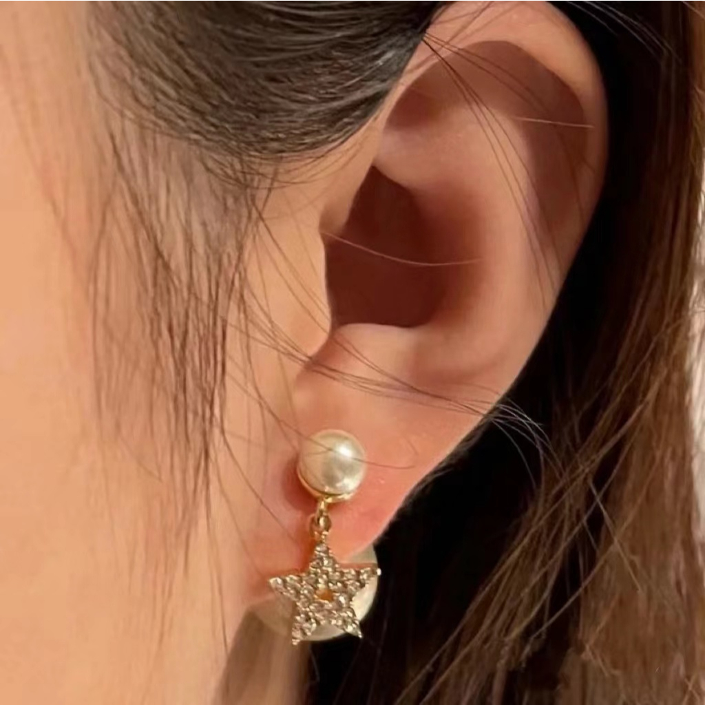 Bông Tai Mạ Bạc 925 Hình Ngôi Sao Đính Ngọc Trai Nhân Tạo Kiểu Dáng Mới