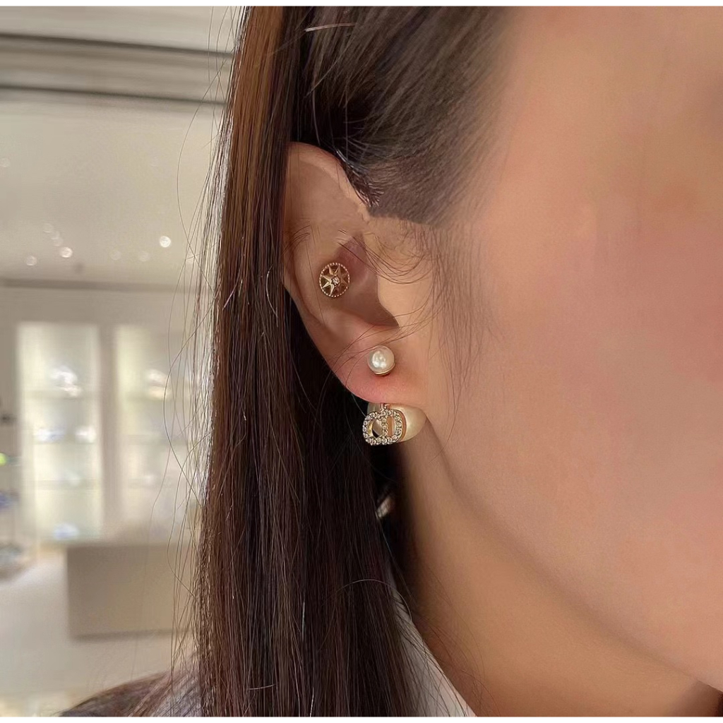 Bông Tai Mạ Bạc 925 Hình Ngôi Sao Đính Ngọc Trai Nhân Tạo Kiểu Dáng Mới