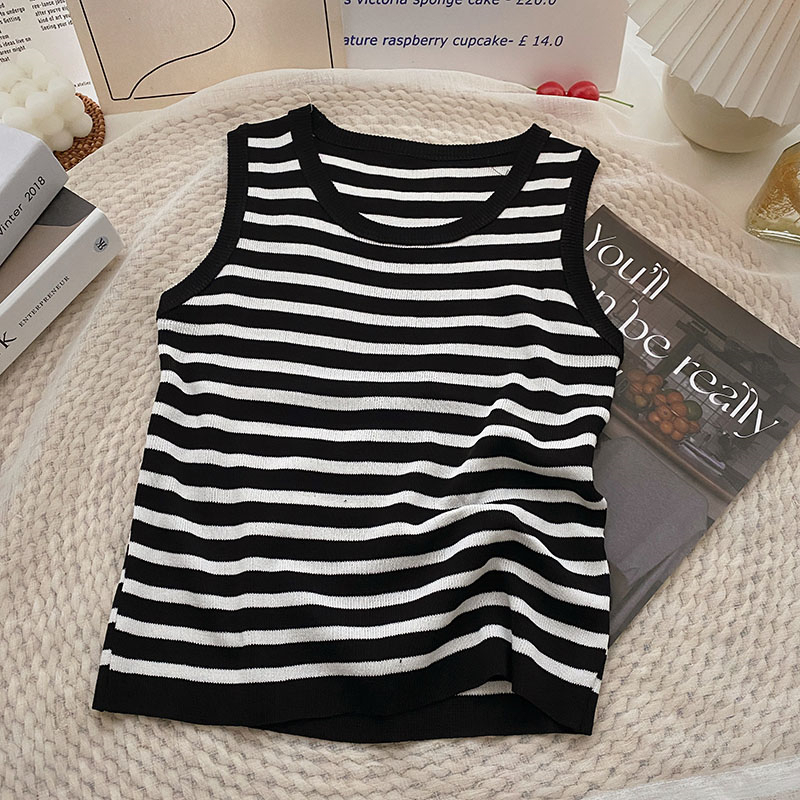 Áo Tank Top Dệt Kim Hai Dây Cổ Tròn Dáng Ôm Thời Trang Xuân Hè Phong Cách Hàn Quốc Cho Nữ