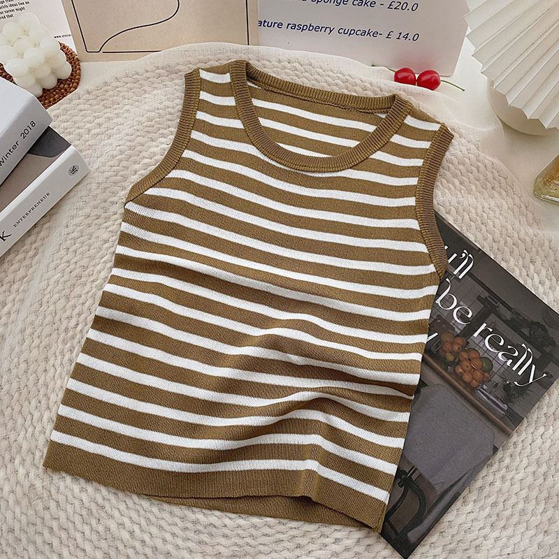 Áo Tank Top Dệt Kim Hai Dây Cổ Tròn Dáng Ôm Thời Trang Xuân Hè Phong Cách Hàn Quốc Cho Nữ