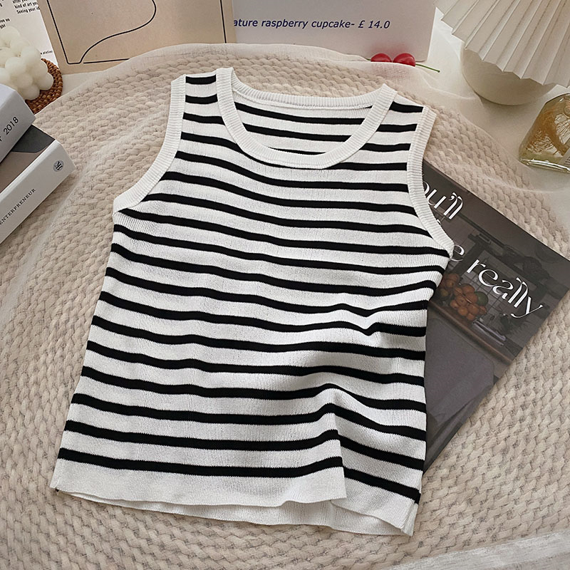 Áo Tank Top Dệt Kim Hai Dây Cổ Tròn Dáng Ôm Thời Trang Xuân Hè Phong Cách Hàn Quốc Cho Nữ