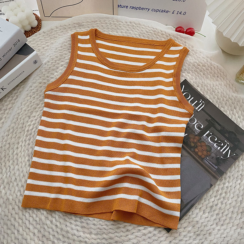 Áo Tank Top Dệt Kim Hai Dây Cổ Tròn Dáng Ôm Thời Trang Xuân Hè Phong Cách Hàn Quốc Cho Nữ