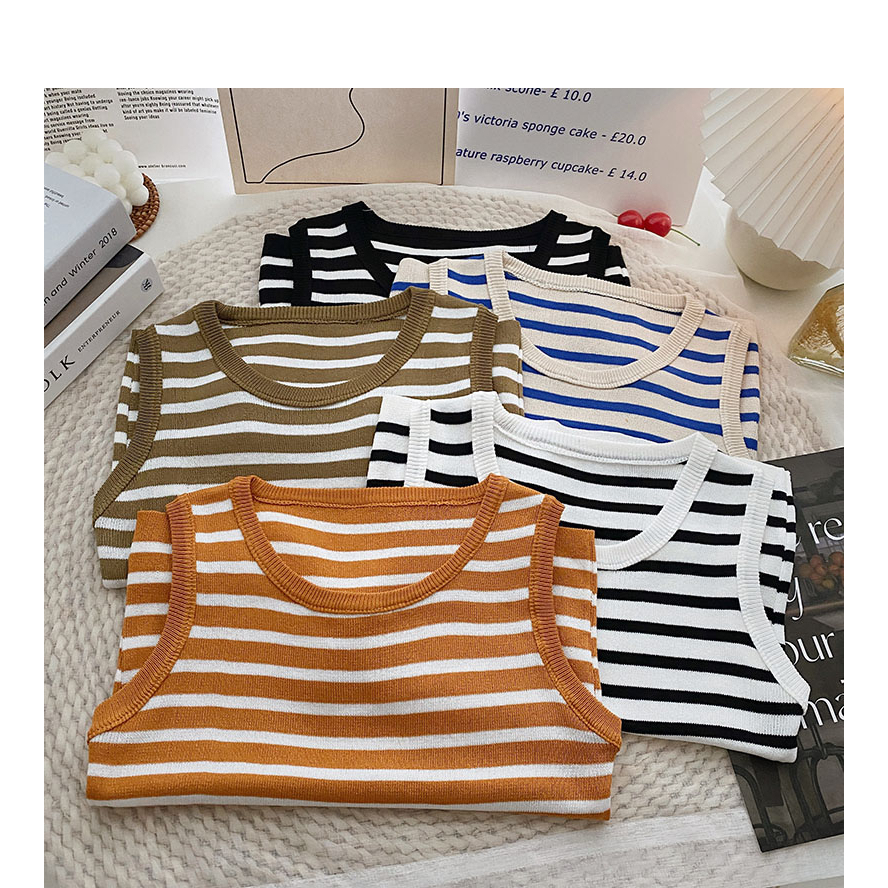 Áo Tank Top Dệt Kim Hai Dây Cổ Tròn Dáng Ôm Thời Trang Xuân Hè Phong Cách Hàn Quốc Cho Nữ