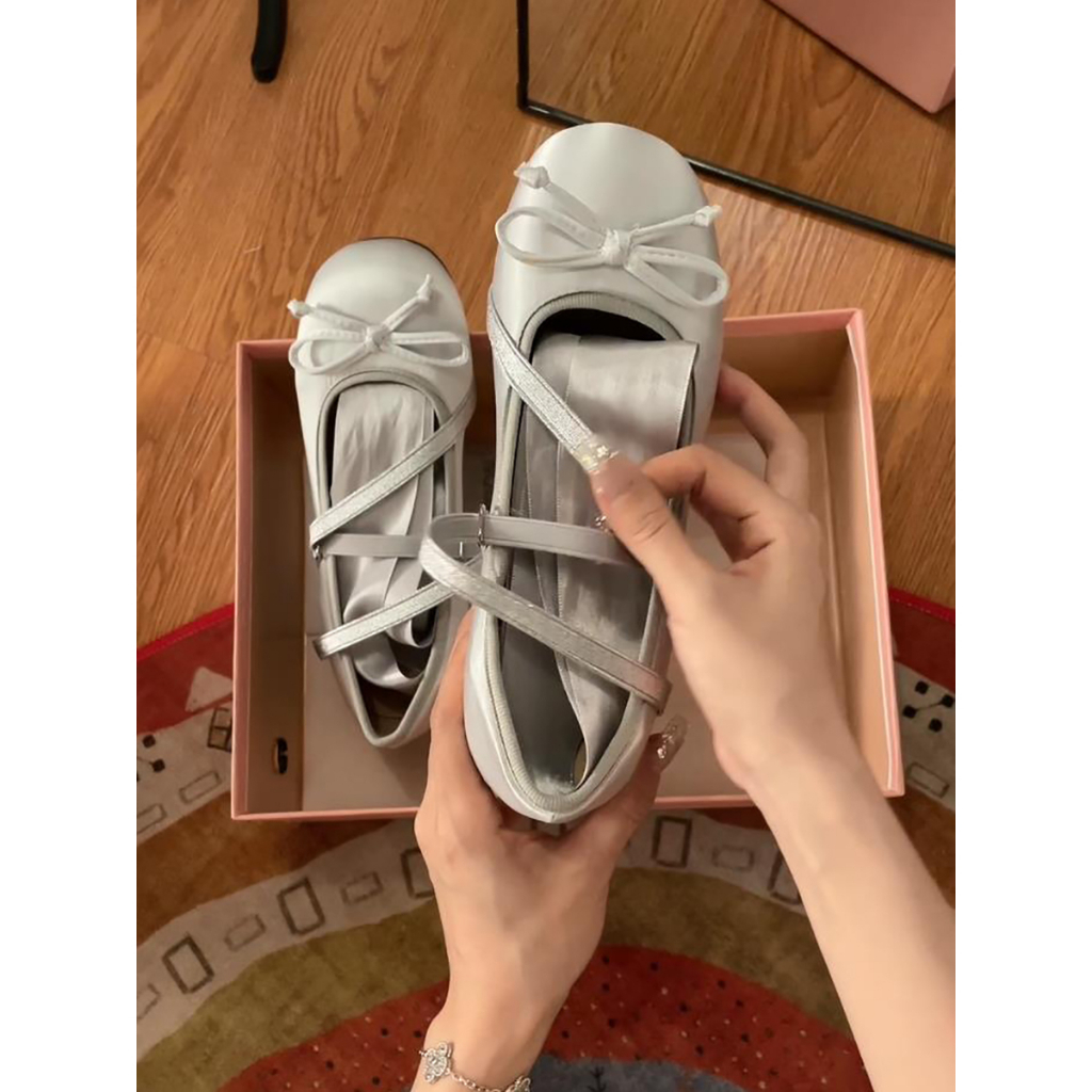 Giày đế dày kiểu Pháp Mary Jane nữ 2023 mùa hè mới nông miệng tròn giày đơn bạc