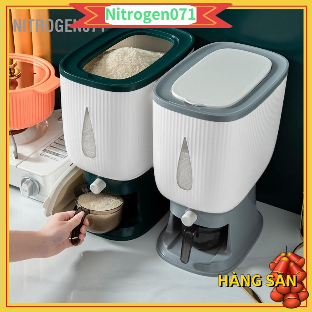 thùng đựng gạo nhựa - thùng phân phối gạo gia đình Công suất lớn Hộp chứa thực phẩm tự động hồi lưu có cốc - Nitrogen071