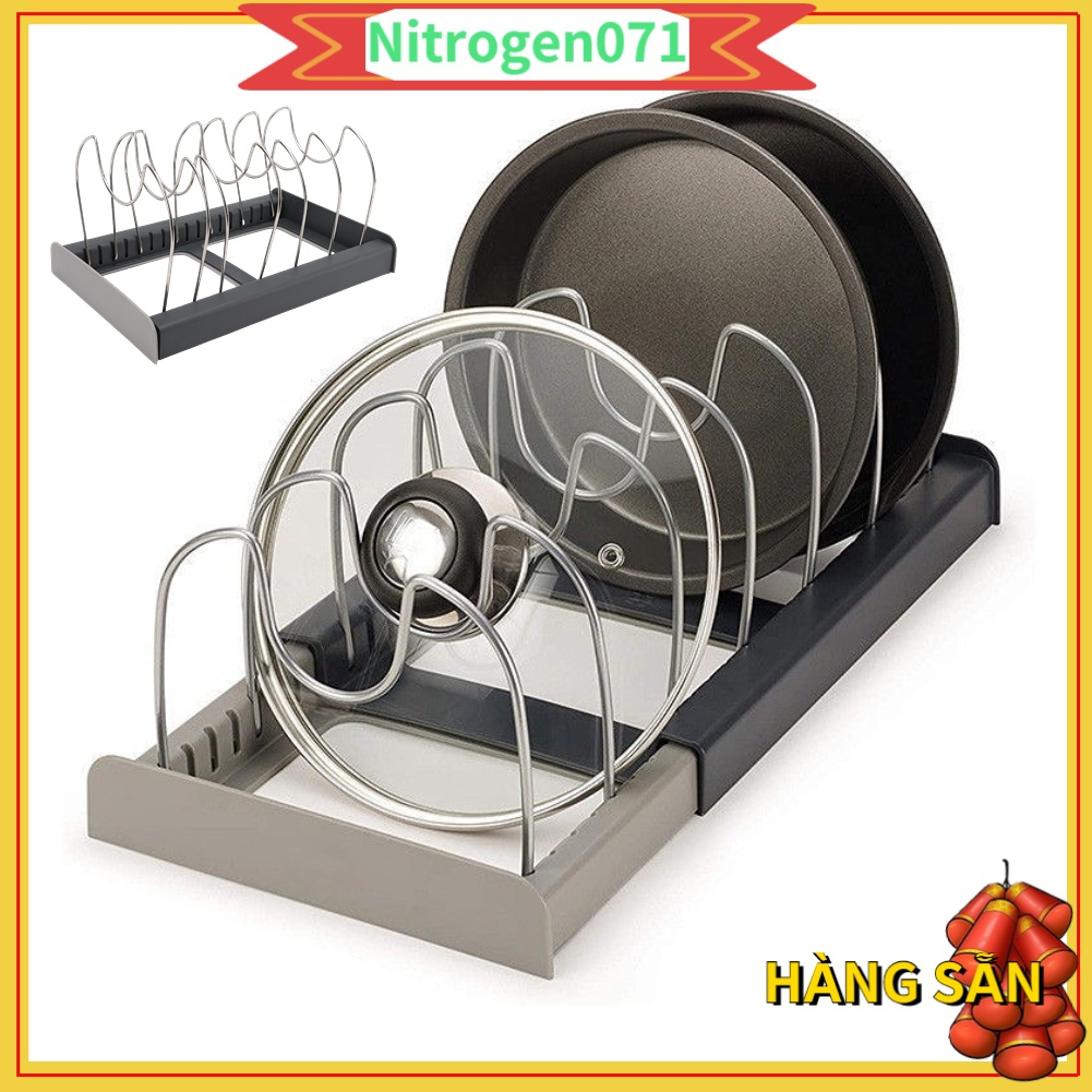 Giá để nắp vung, nồi, chảo đa năng có thể điều chỉnh chiều dài - khay cài vung xoong nồi - với 7 ngăn - Nitrogen071