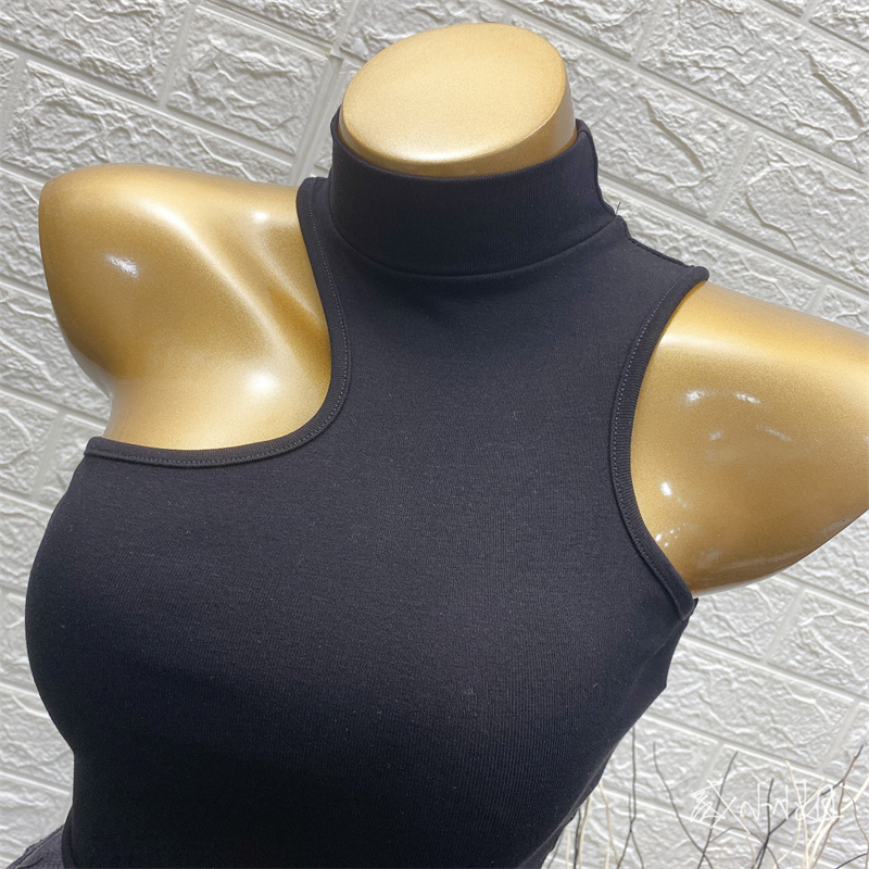 Áo Ngắn Cổ Cao Không Tay Lệch Vai Ôm Dáng Phong Cách Âu Mỹ Gợi Cảm Cho Nữ