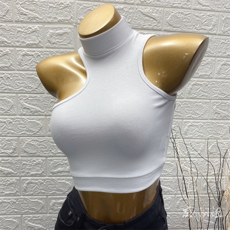 Áo Ngắn Cổ Cao Không Tay Lệch Vai Ôm Dáng Phong Cách Âu Mỹ Gợi Cảm Cho Nữ