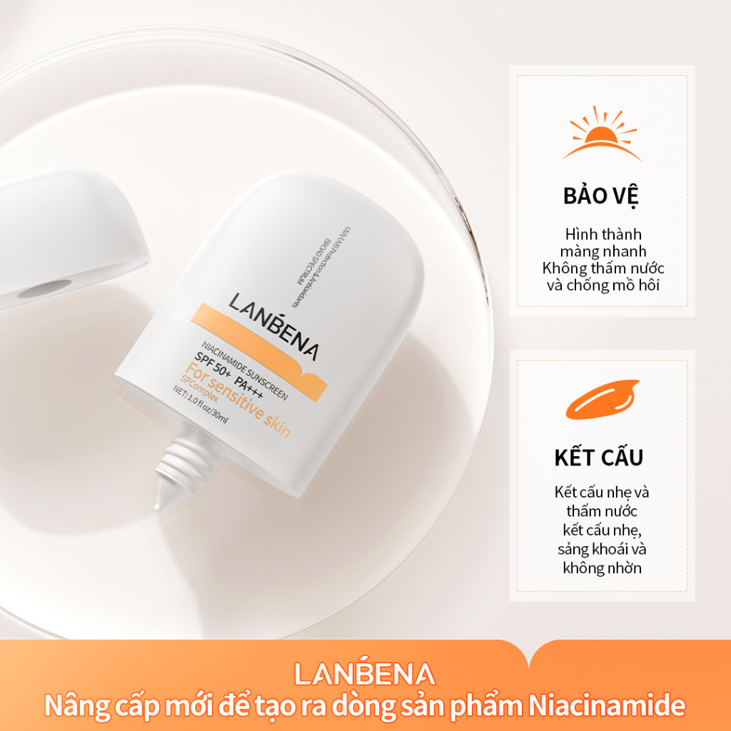 Kem Chống Nắng Lanbena UVB UVA SPF50+ PA+++ 30ml UV Chống Làm Trắng Sáng Da Kiềm Dầu Chăm Sóc Hiệu Quả Cho Da Nhạy Cảm