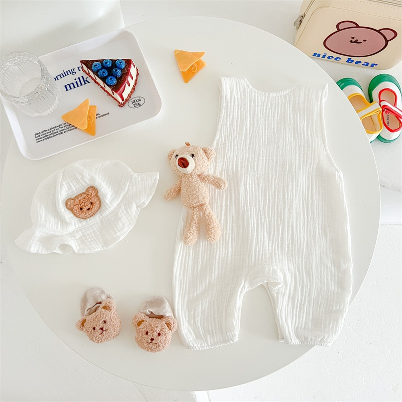 Áo liền quần bé in hình gấu thời trang mới mùa hè 2023 phù hợp cho bé 0-2 tuổi