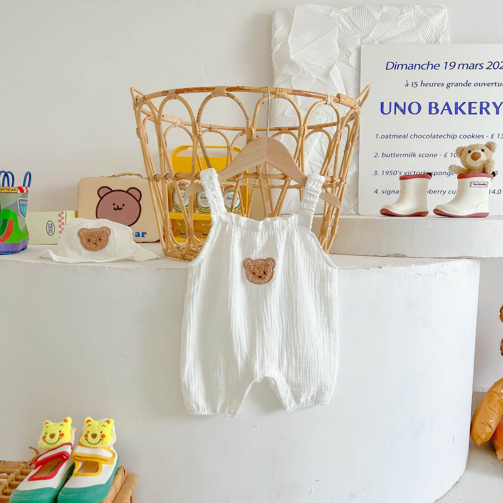 Áo liền quần bé in hình gấu thời trang mới mùa hè 2023 phù hợp cho bé 0-2 tuổi