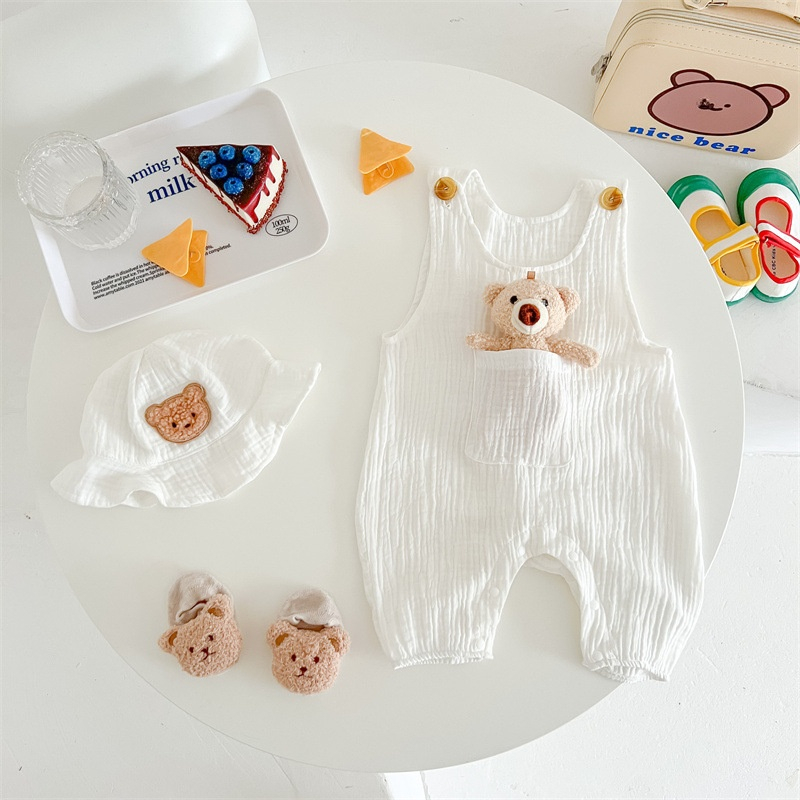 Áo liền quần bé in hình gấu thời trang mới mùa hè 2023 phù hợp cho bé 0-2 tuổi