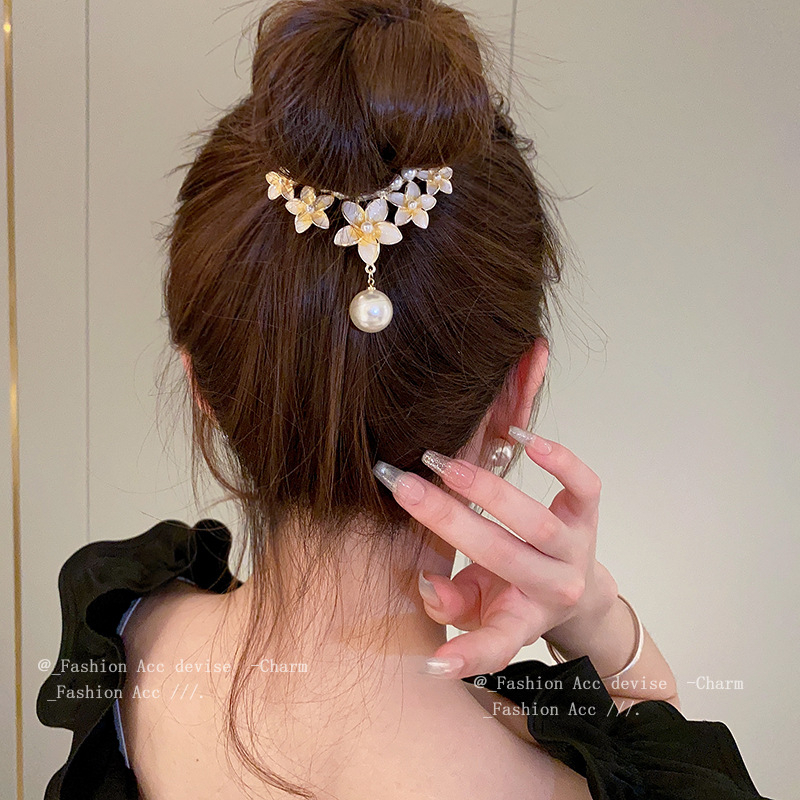 Kẹp Tóc Đuôi Ngựa Đính Hoa Tua Rua Dễ Thương Cho Bạn Gái