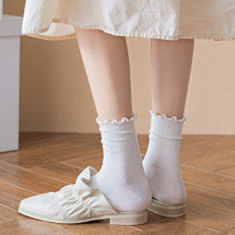 FHYL Vớ Cotton Cổ Cao Màu Trơn Khử Mùi Nhiều Màu Kẹo Ngọt Phong Cách Hàn Quốc Mới Cho Nữ