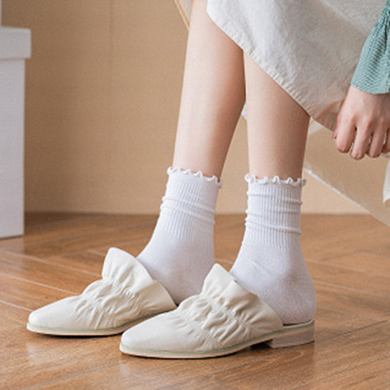 FHYL Vớ Cotton Cổ Cao Màu Trơn Khử Mùi Nhiều Màu Kẹo Ngọt Phong Cách Hàn Quốc Mới Cho Nữ