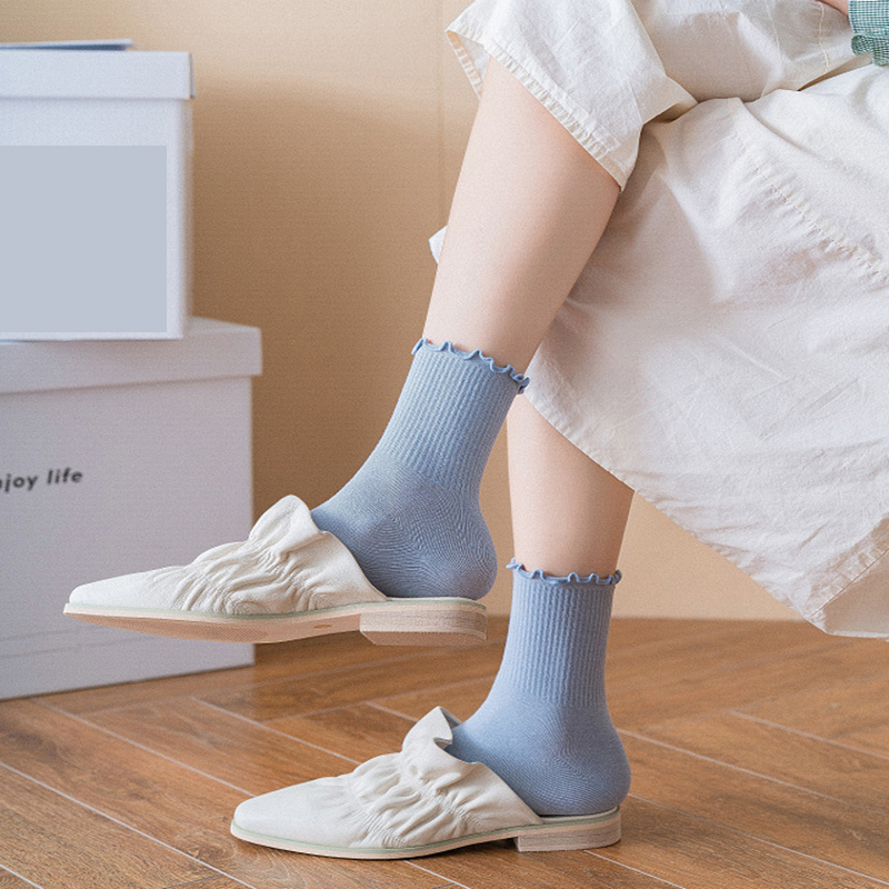 FHYL Vớ Cotton Cổ Cao Màu Trơn Khử Mùi Nhiều Màu Kẹo Ngọt Phong Cách Hàn Quốc Mới Cho Nữ