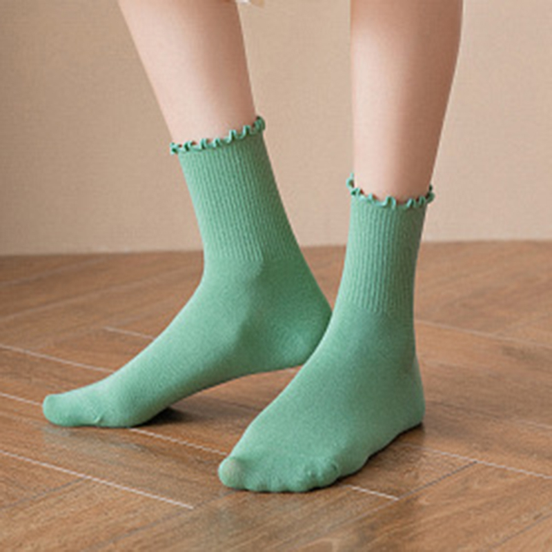 FHYL Vớ Cotton Cổ Cao Màu Trơn Khử Mùi Nhiều Màu Kẹo Ngọt Phong Cách Hàn Quốc Mới Cho Nữ