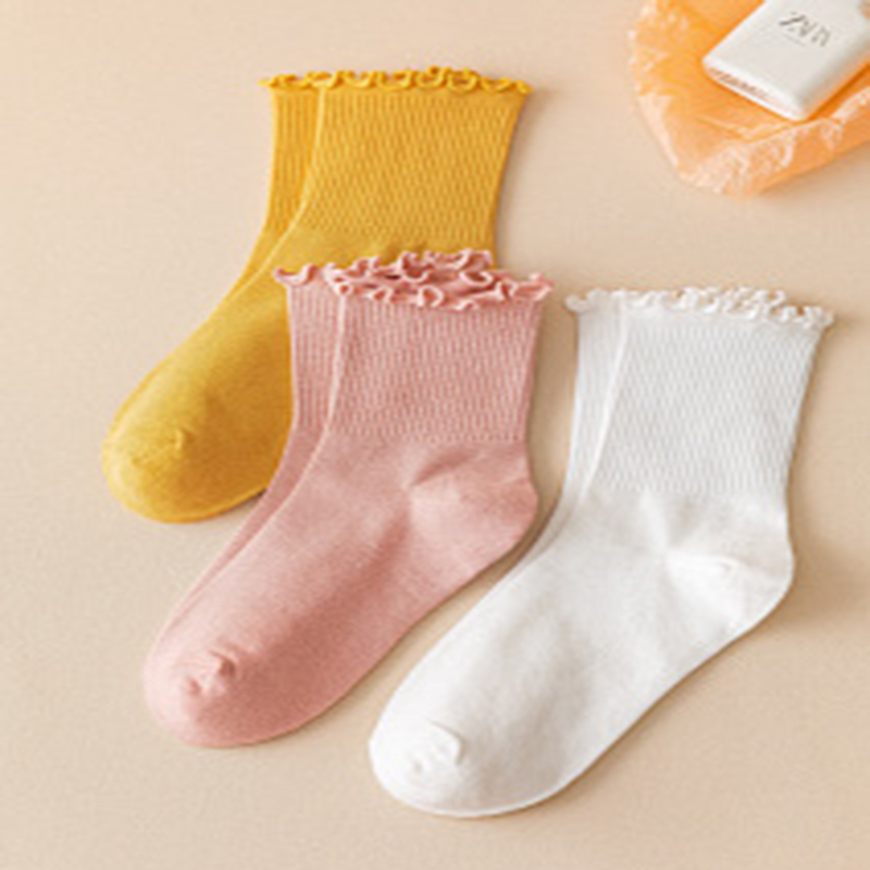 FHYL Vớ Cotton Cổ Cao Màu Trơn Khử Mùi Nhiều Màu Kẹo Ngọt Phong Cách Hàn Quốc Mới Cho Nữ