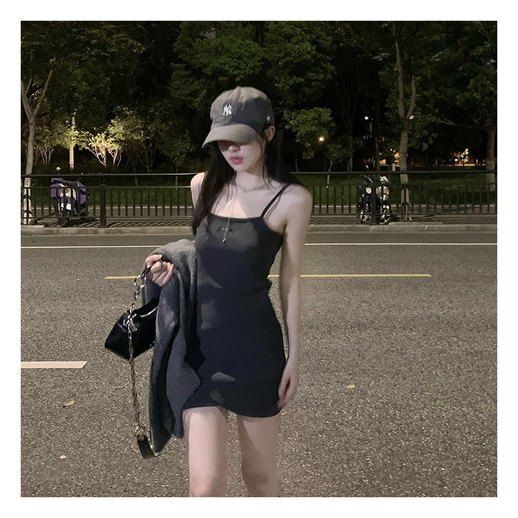 LANJIEXI Pure Desire Hot Đầm Hai Dây Ôm Eo Phong Cách Mới Quyến Rũ Cho Nữ