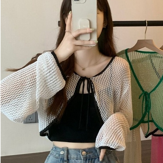Áo Khoác Cardigan Dệt Kim Mỏng Dáng Ngắn Thời Trang Mùa Hè Dành Cho Nữ