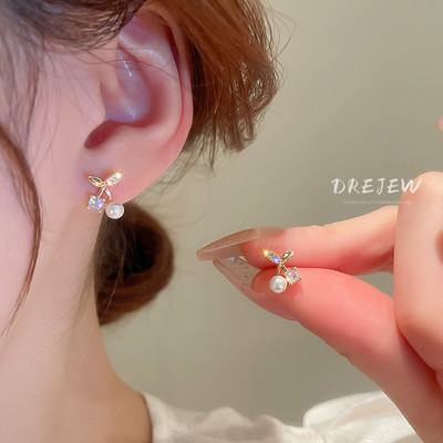 DREJEW Khuyên Tai Bạc Đính Ngọc Trai Và Đá Zircon Thời Trang
