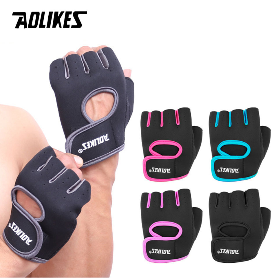 Găng tay hở ngón AOLIKES tập gym tập đu xà có đệm silicone chống trượt vải thiết kế lỗ thoáng khí tiện lợi