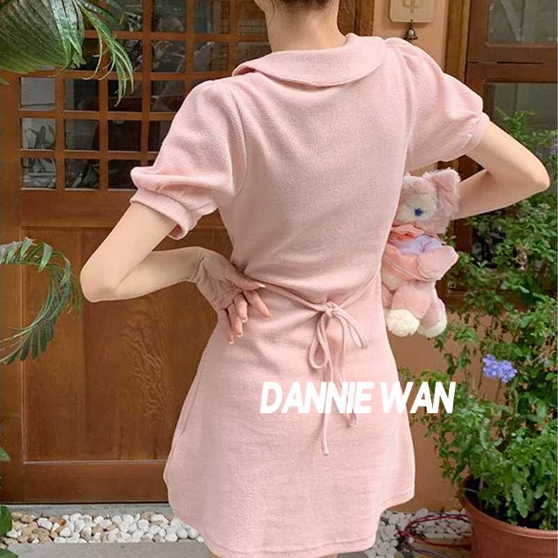 DannieWan váy nữ váy sơ mi váy hồng váy mùa hè Polo A22M1H6