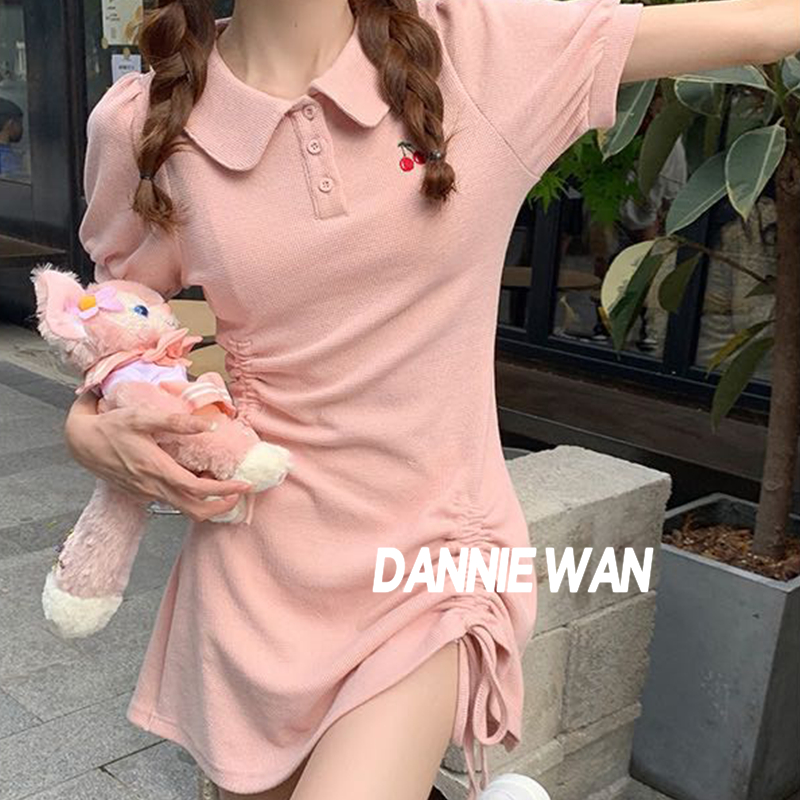 DannieWan váy nữ váy sơ mi váy hồng váy mùa hè Polo A22M1H6