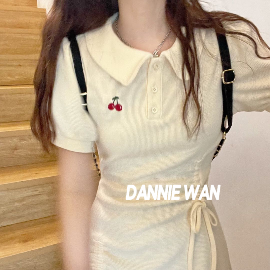 DannieWan váy nữ váy sơ mi váy hồng váy mùa hè Polo A22M1H6