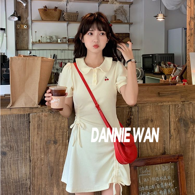 DannieWan váy nữ váy sơ mi váy hồng váy mùa hè Polo A22M1H6