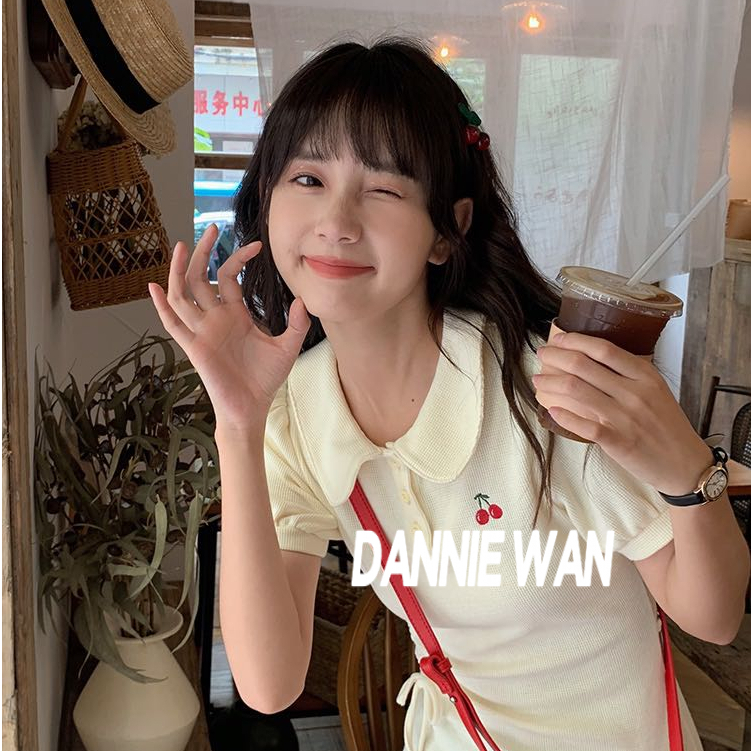 DannieWan váy nữ váy sơ mi váy hồng váy mùa hè Polo A22M1H6