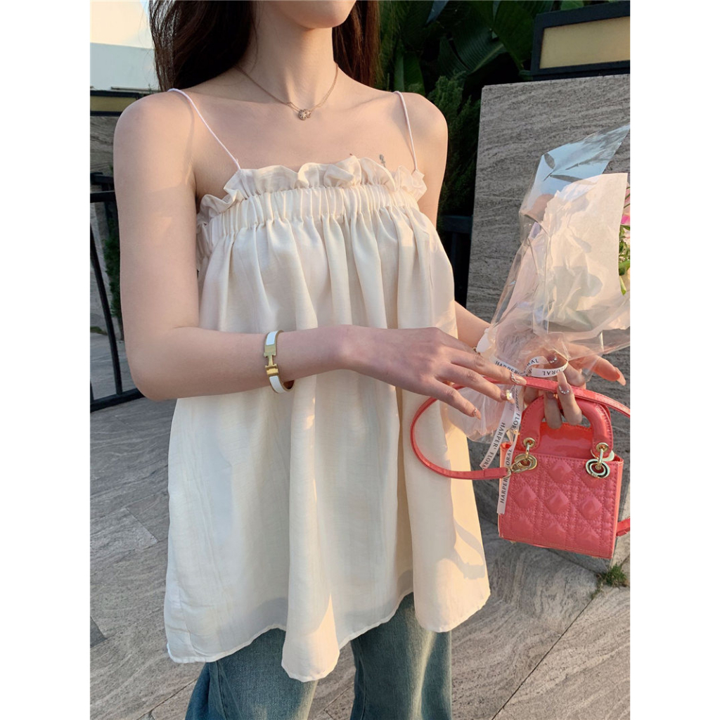 SUXI Áo Hai Dây Dáng Rộng Màu Sắc Ngọt Ngào Thời Trang Mùa Hè Cho Nữ