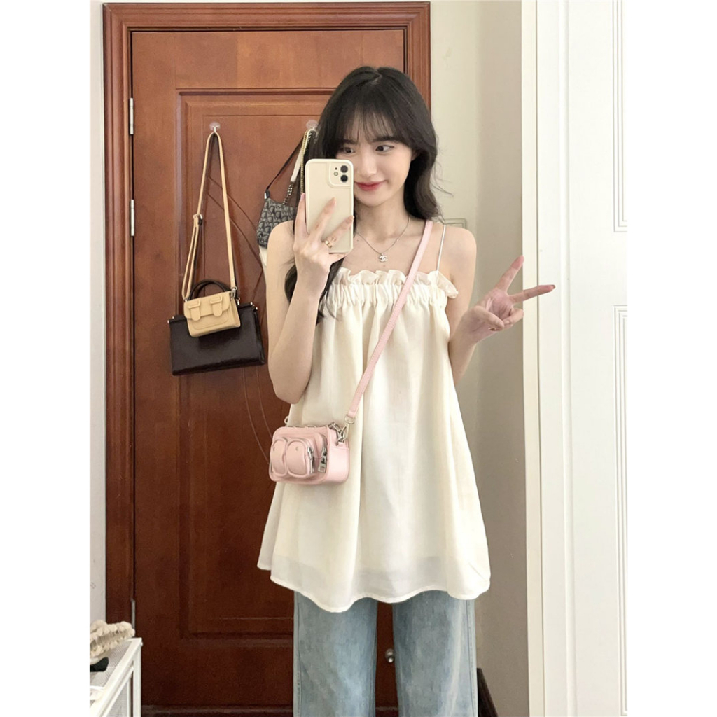 SUXI Áo Hai Dây Dáng Rộng Màu Sắc Ngọt Ngào Thời Trang Mùa Hè Cho Nữ