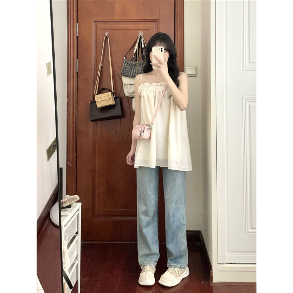 SUXI Áo Hai Dây Dáng Rộng Màu Sắc Ngọt Ngào Thời Trang Mùa Hè Cho Nữ