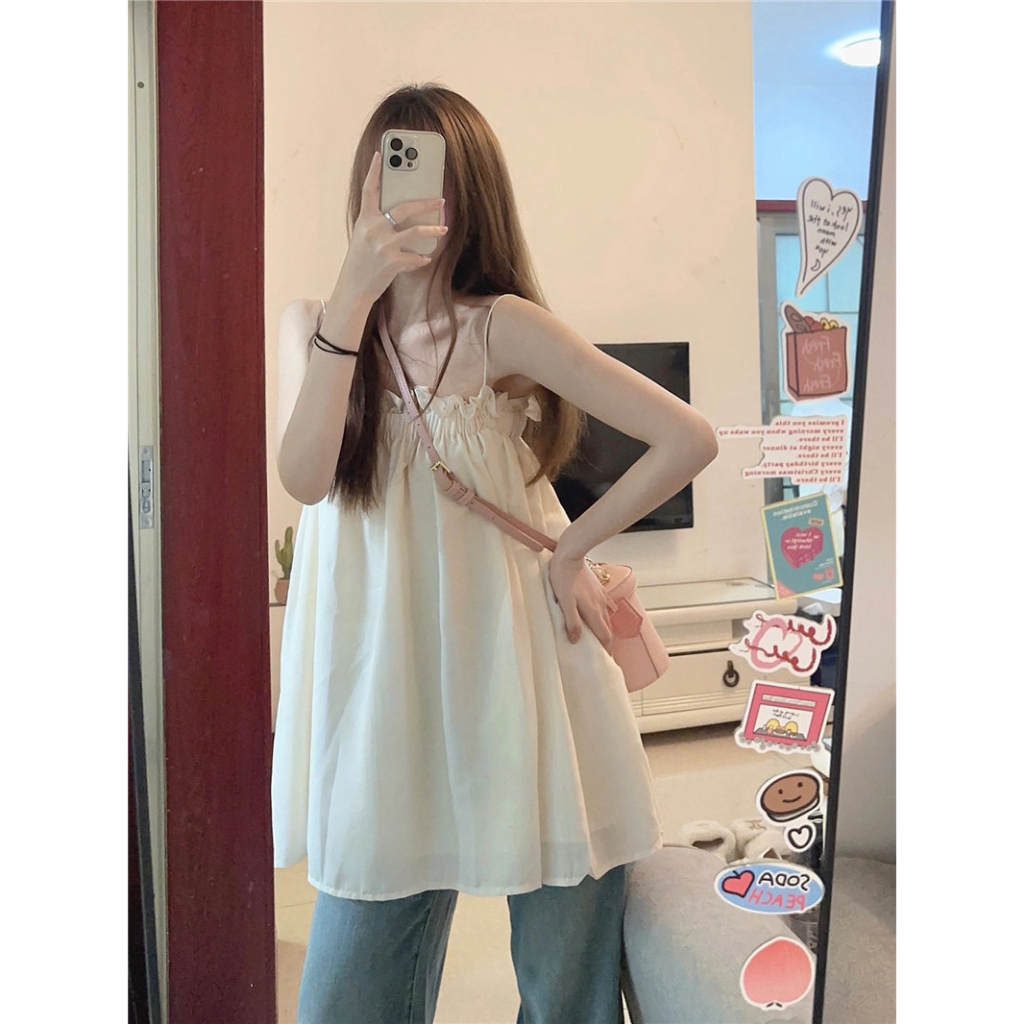 SUXI Áo Hai Dây Dáng Rộng Màu Sắc Ngọt Ngào Thời Trang Mùa Hè Cho Nữ