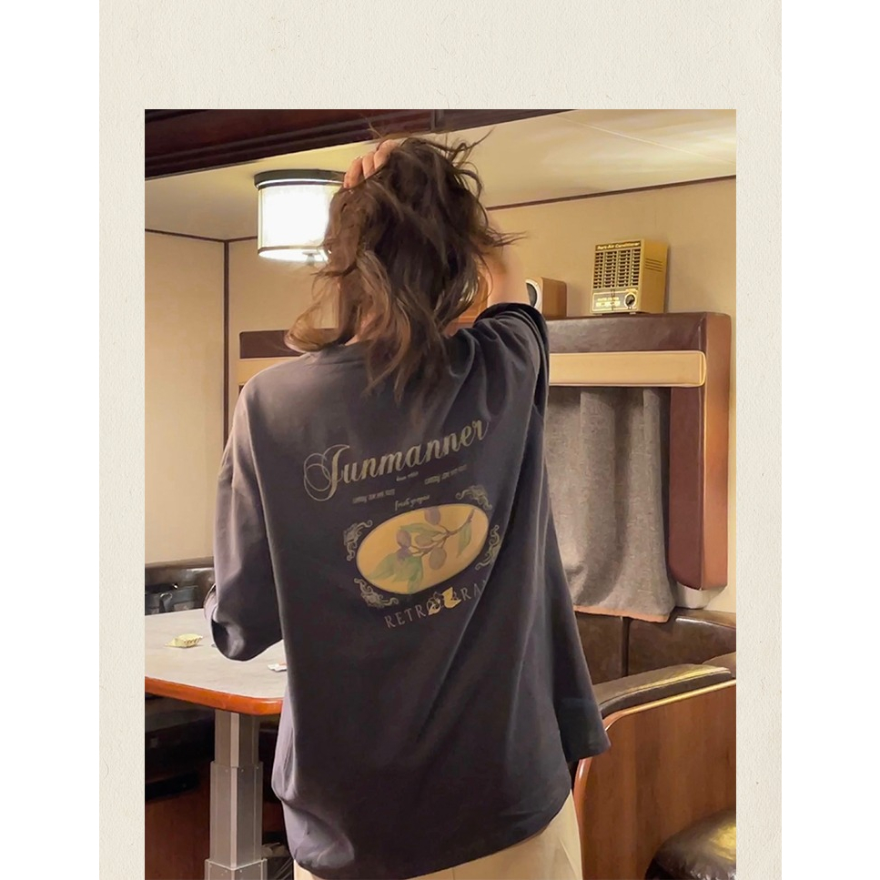 Áo thun SUXI tay ngắn cổ thuyền dáng rộng in họa tiết thời trang mùa hè xinh xắn cho nữ