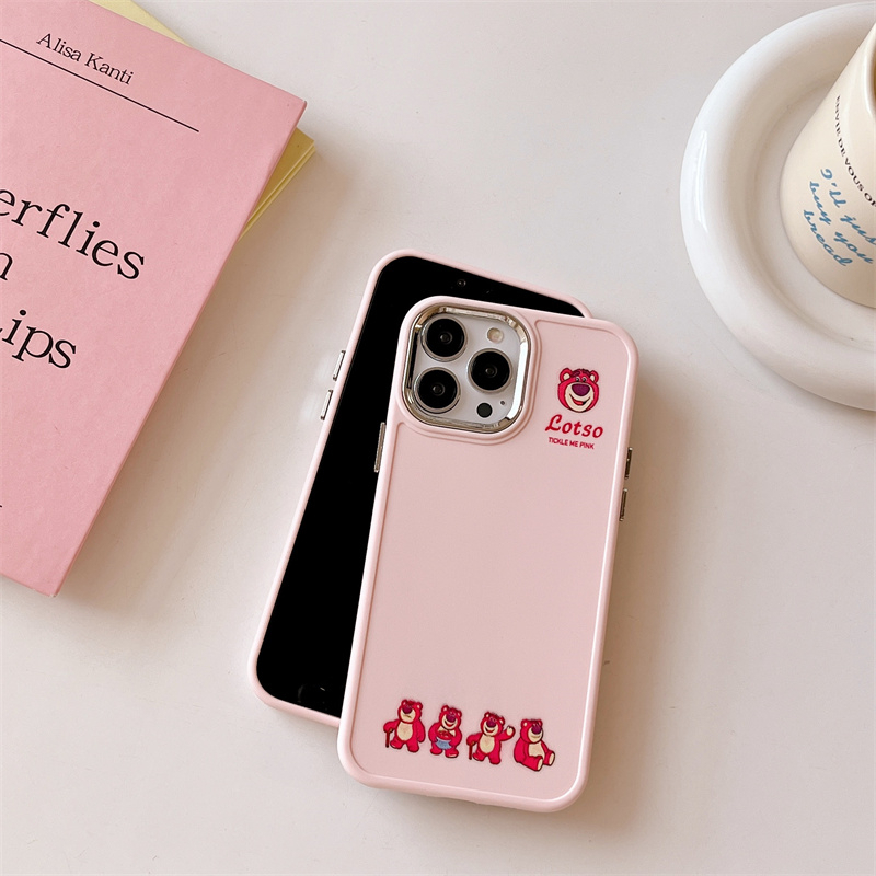 Ốp Điện Thoại Họa Tiết Gấu Dâu Tây Có Vòng Nhẫn Kim Loại Cho iPhone 14 Pro Max 13 12 Pro Max 12 Pro 12 11 X