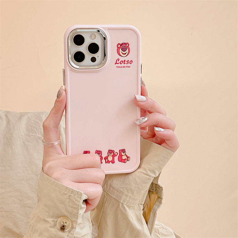 Ốp Điện Thoại Họa Tiết Gấu Dâu Tây Có Vòng Nhẫn Kim Loại Cho iPhone 14 Pro Max 13 12 Pro Max 12 Pro 12 11 X