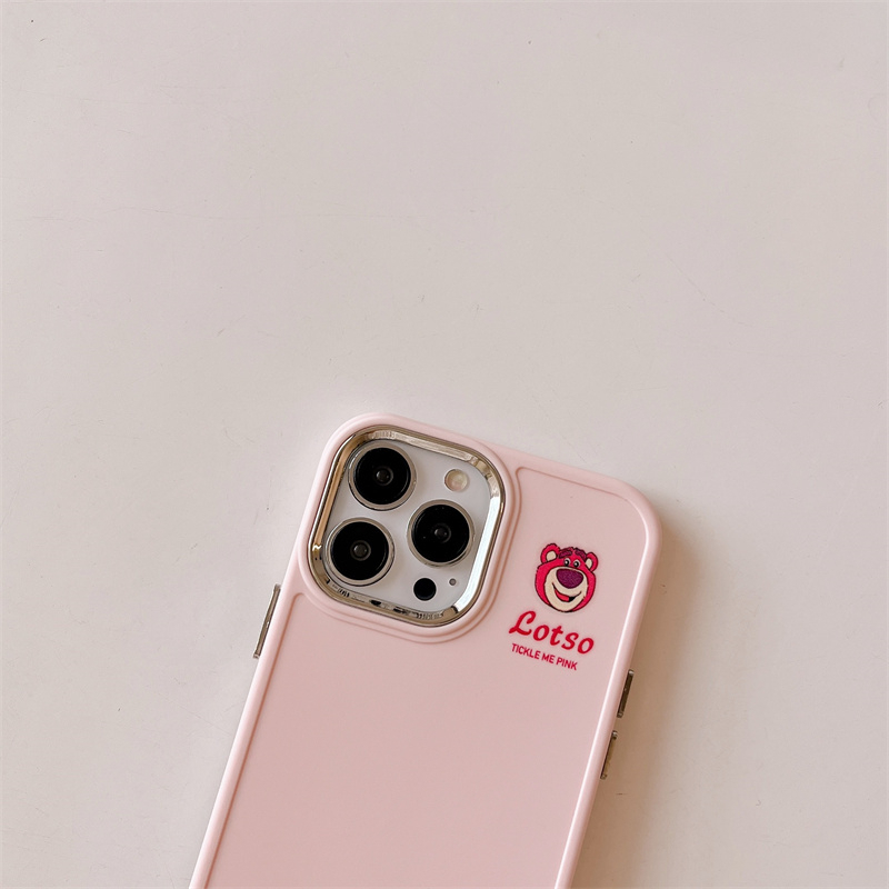 Ốp Điện Thoại Họa Tiết Gấu Dâu Tây Có Vòng Nhẫn Kim Loại Cho iPhone 14 Pro Max 13 12 Pro Max 12 Pro 12 11 X