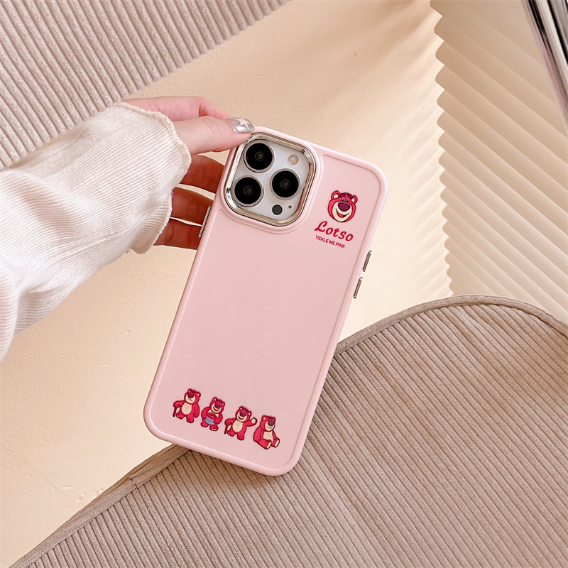 Ốp Điện Thoại Họa Tiết Gấu Dâu Tây Có Vòng Nhẫn Kim Loại Cho iPhone 14 Pro Max 13 12 Pro Max 12 Pro 12 11 X