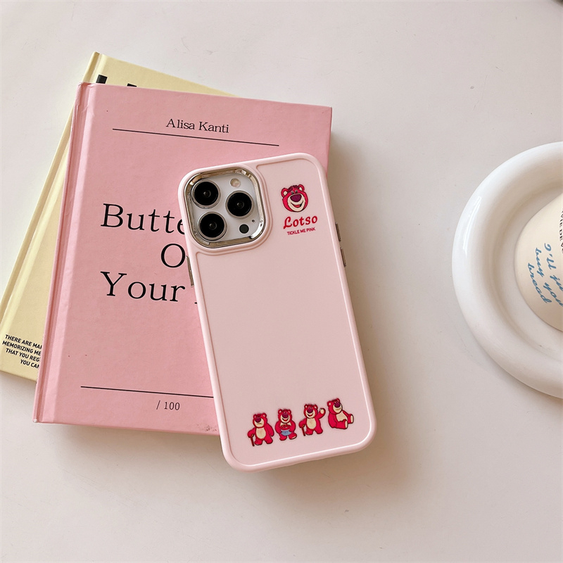 Ốp Điện Thoại Họa Tiết Gấu Dâu Tây Có Vòng Nhẫn Kim Loại Cho iPhone 14 Pro Max 13 12 Pro Max 12 Pro 12 11 X