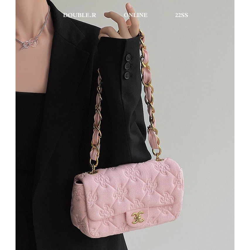 Ielgy Túi Xách denim Đeo Cánh Tay Phối Dây Xích Hình Thoi Nhỏ Phong Cách retro Cao Cấp Cho Nữ