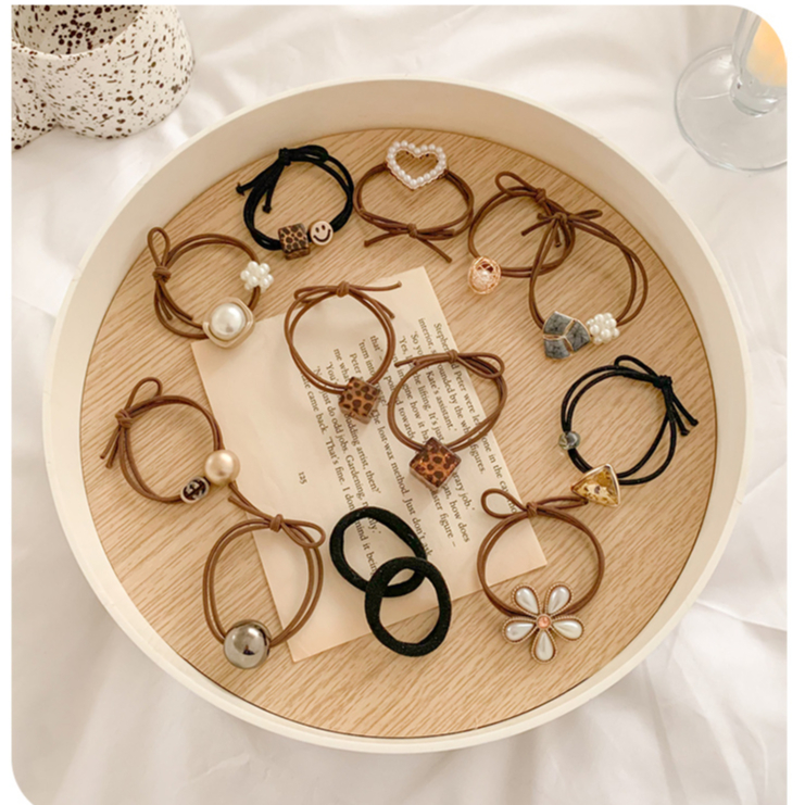 Set 10 Dây Buộc Tóc Cao Su In Họa Tiết Da Báo Đơn Giản Dành Cho Nữ