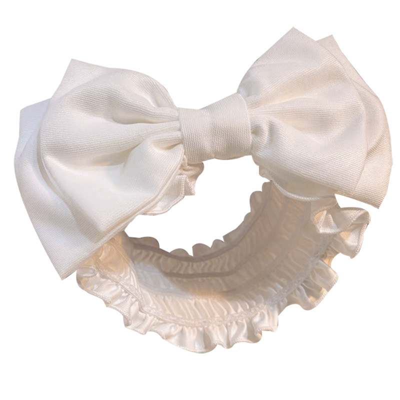 Zhao Lusi 'S Băng Đô Rửa Mặt Và Rửa Mặt Màu Trắng Thuần Khiết Đính Nơ Rộng Phong Cách Hàn Quốc