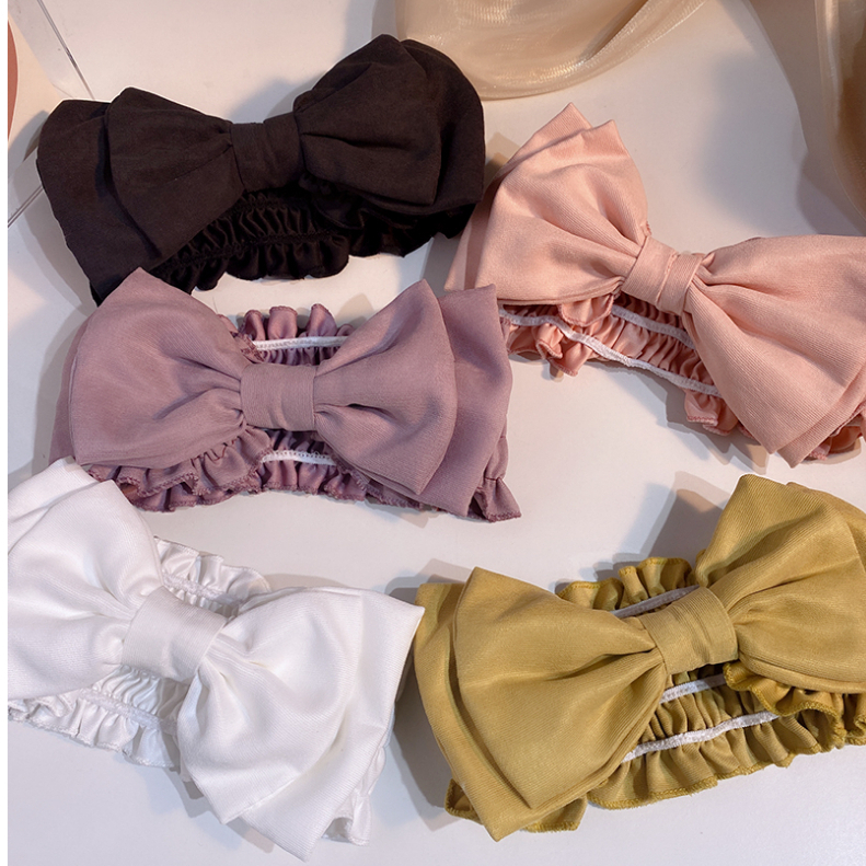 Zhao Lusi 'S Băng Đô Rửa Mặt Và Rửa Mặt Màu Trắng Thuần Khiết Đính Nơ Rộng Phong Cách Hàn Quốc