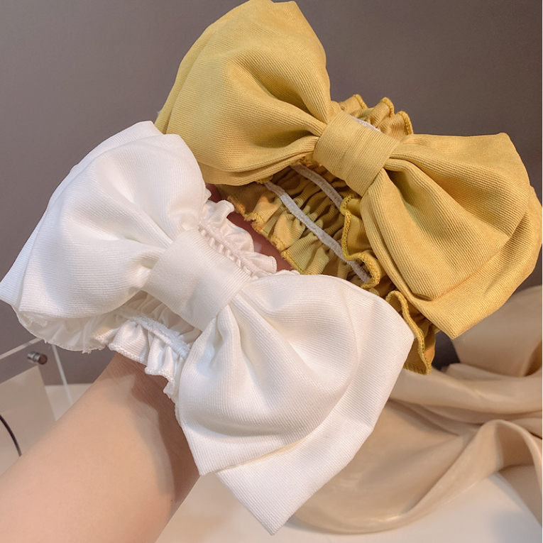 Zhao Lusi 'S Băng Đô Rửa Mặt Và Rửa Mặt Màu Trắng Thuần Khiết Đính Nơ Rộng Phong Cách Hàn Quốc